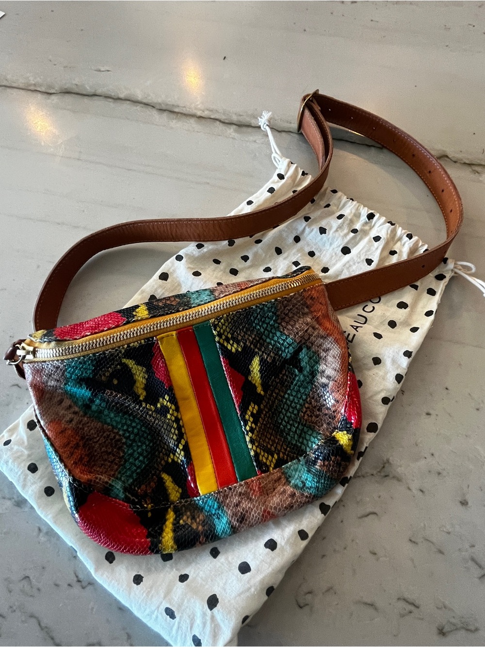 Clare V. Poppy Snake Striped Leather Belt Bag Fanny Pack  Rare